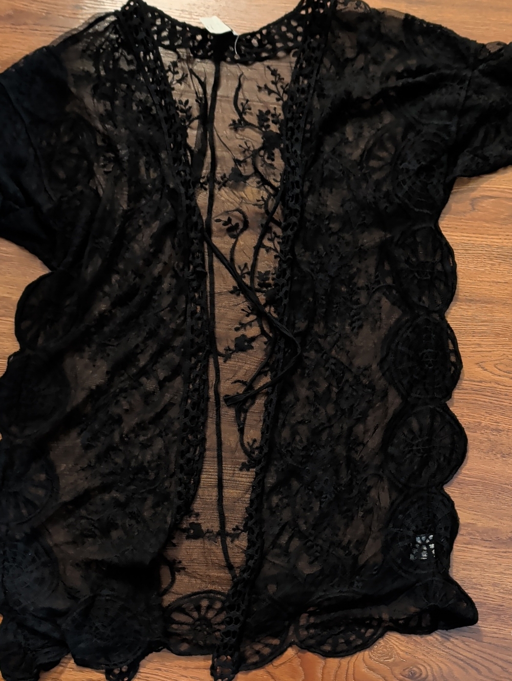 Sheer Black Floral Lace Kimono Cover-Up - Women's Intimates